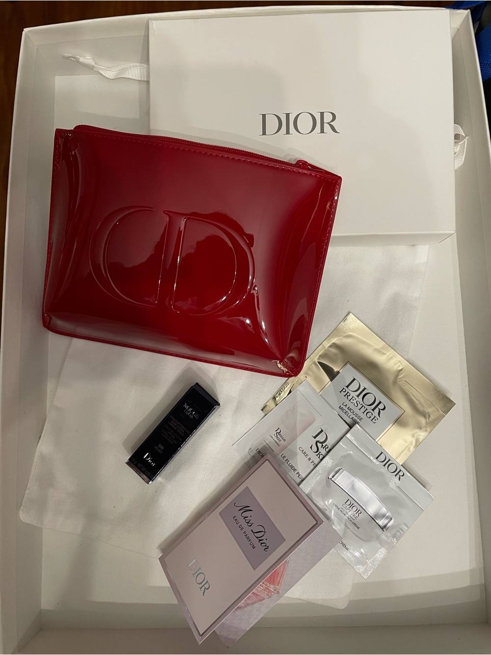 Dior Red Patent Cosmetic Pouch bundle with Dior dust bag